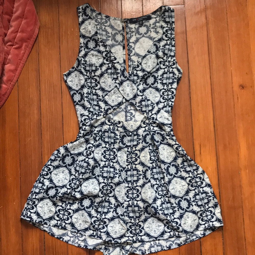 Blue print cut out romper